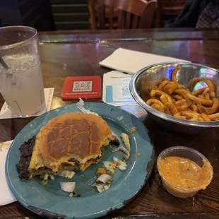 Smash Burger with Curly fries