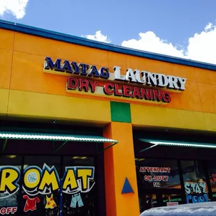 Outside of laundromat.