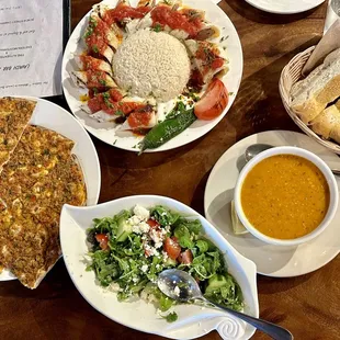 Pide, Beyti, Lavash salad, lentil soup