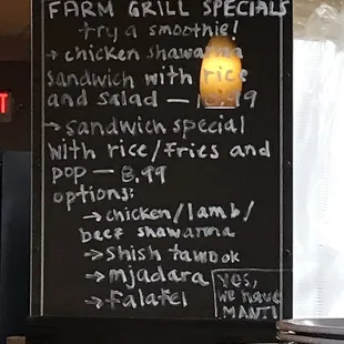 a menu on a blackboard