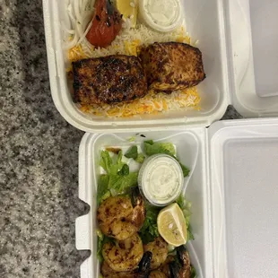 Grilled Salmon Entre and Side of Shrimp