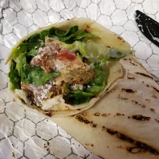 The falafel had a weird texture, odd taste and was still cold on the inside.