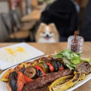 Lavash Special: Shashlik (two lamb chops), Joojeh (one chicken kebab), Koobideh (one lamb+beef kebab), veggies, rice | $54