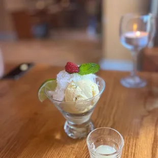 Dessert menu: rose water noodle with ice cream