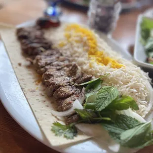 Beef Barg kebab and saffron rice are a perfect match. A must-have at Lavash!