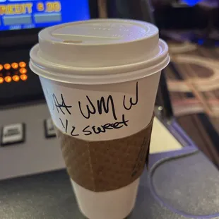 White mocha half sweet oak milk double shot.