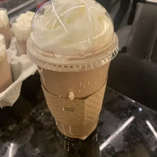 Margo Winter Special at LaVazza in Horseshoe. Frozen drink with almond milk, vanilla and chocolate cream and peppermint. Whipped cream!