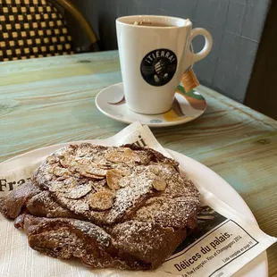 Nothing can beats fresh almond croissant with hot cup of tea on a chilly day