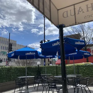 tables and umbrellas on a sunny day