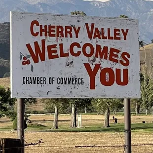 Large Cherry Valley Welcomes You Sign @ The Lavender Festival @ Highland Springs Ranch in Cherry Valley CA.