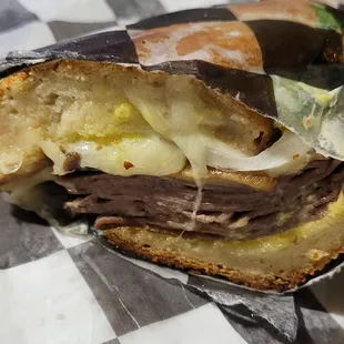 Roast beef and swiss sandwich