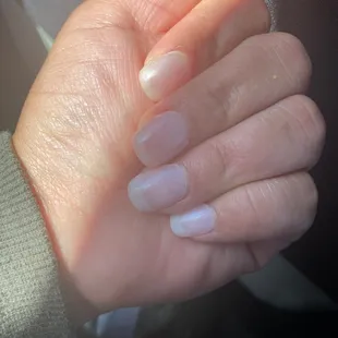 Nails, dipped with gel French tip and gel top coat. Lasted less than 12 hours