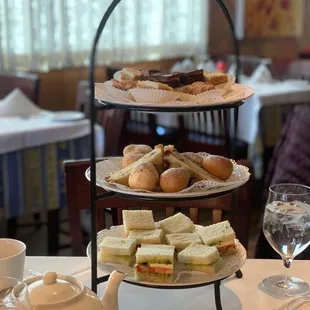 three tiered trays of pastries