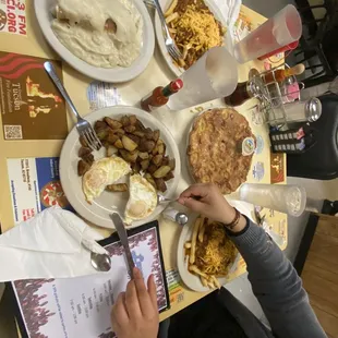 Biscuits and gravy! And eggs and potatoes!