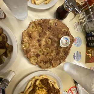 Banana pecan pancake! And chili cheese fries! :)