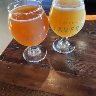 Raspberry cupcake on left; mastahhh if karate on right (NE IPA)