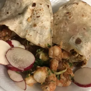 Inside the shrimp burrito