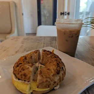 Bagel sandwich with salmon and cucumber.