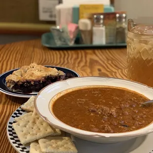 Chili and mixed berry pie.