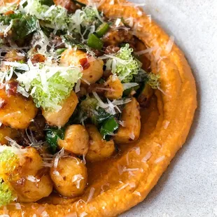 Pasta house special with gnocchi and scallops