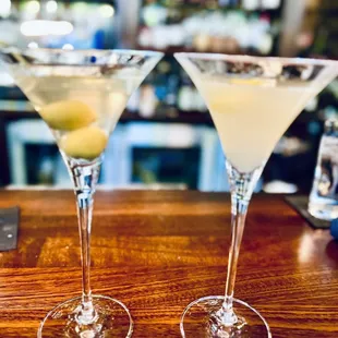 Blushing cosmo and dirty martini