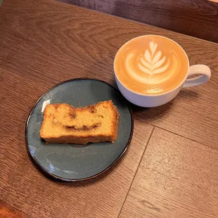 Gluten free cinnamon bread with a latte