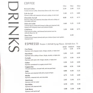 Drink menu