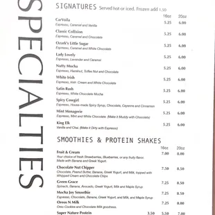 Specialty Menu