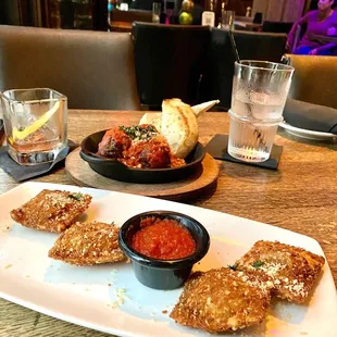 Fried ravioli + meatballs