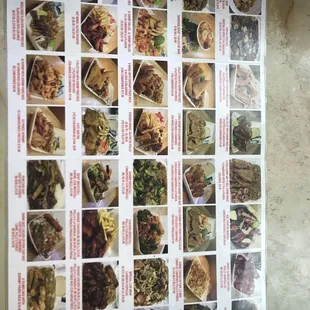 a menu for a variety of dishes