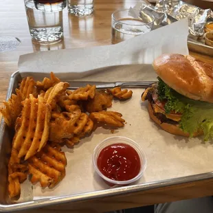 Single patty lbc burger with fries