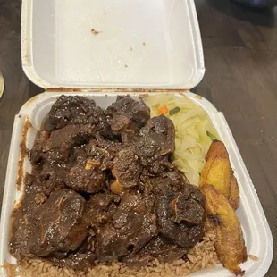 Oxtails (L) Rice n Peas Cabbage Sweet Plantains