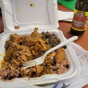 Curry chicken and collard greens