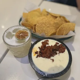 Margarita and cheese dip with chorizo