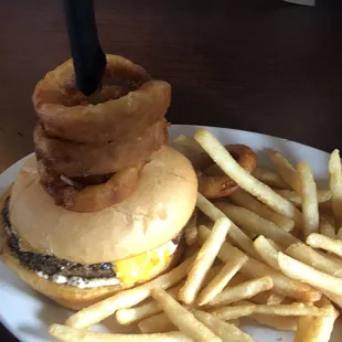 The Lawrence Burger add onion rings.