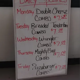 daily specials for double cheese