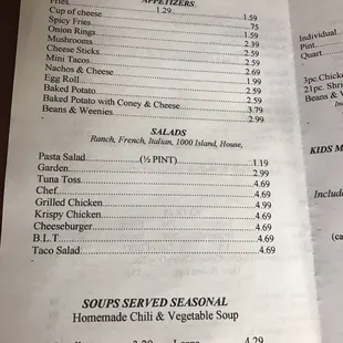 the menu of the restaurant