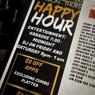 Happy hour with karaoke and DJ hours