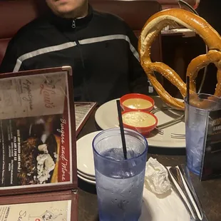 giant pretzel with dips