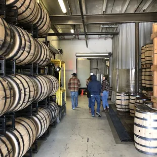barrels stacked on shelves