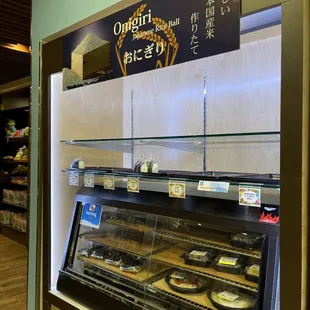 a display case of baked goods