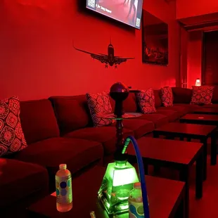 a red living room