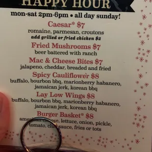 Happy Hour menu. Dec 2022.