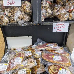 Packages of salt pork for cooking veggies $1.50.  Center Cut ham slices