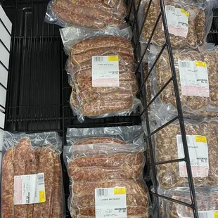 a display of sausages