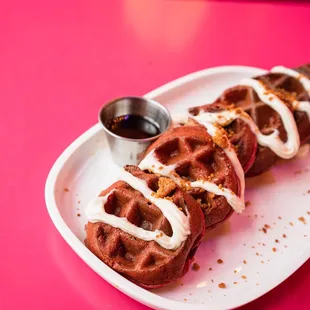 Brunch in the Wonder Room- Red Velvet Waffle Stack