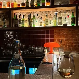 Bar area + Glass of Bodega Arautava, Listan Blanco white wine