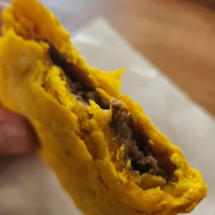 Close up of the delicious Jamaican patty!