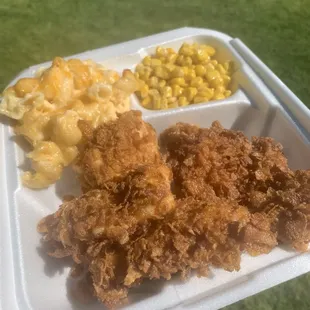 Cornflake chicken with Mac &amp; cheese