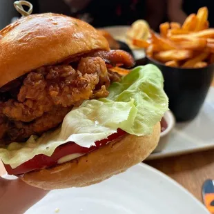 Chicken sandwich and duck fat fries